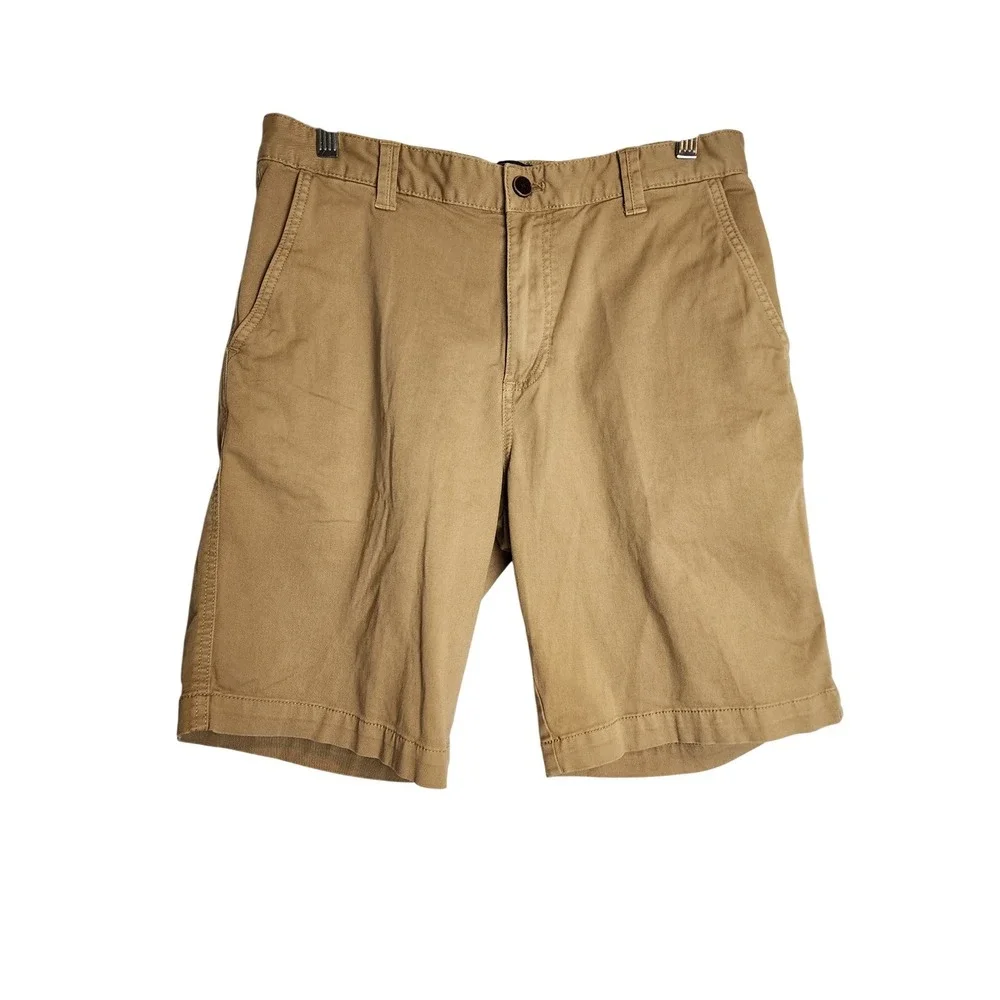 GH Bass Mens‎ Khaki Chino Shorts Tan Cotton Stretch Flat Front Size 32 RN69426
